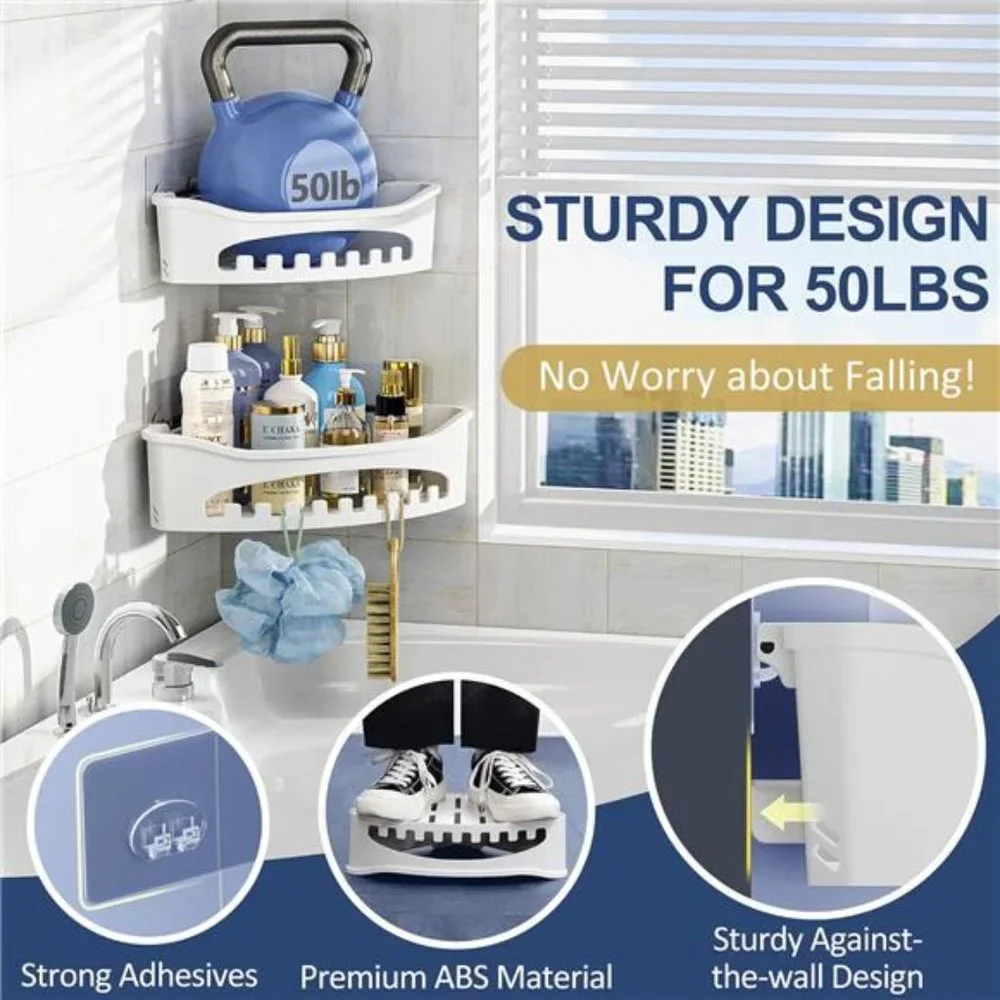 2 Pack Shower Caddy, Space-Saving Corner Shower Caddy Organizer Shelf, White